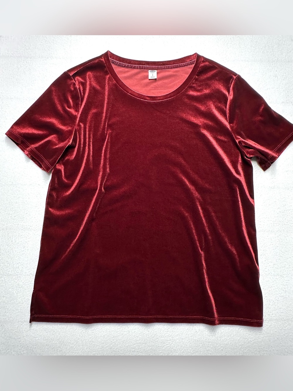 Old Navy Women's Burgundy Wine Velvet Short Sleeve Relaxed Top Large